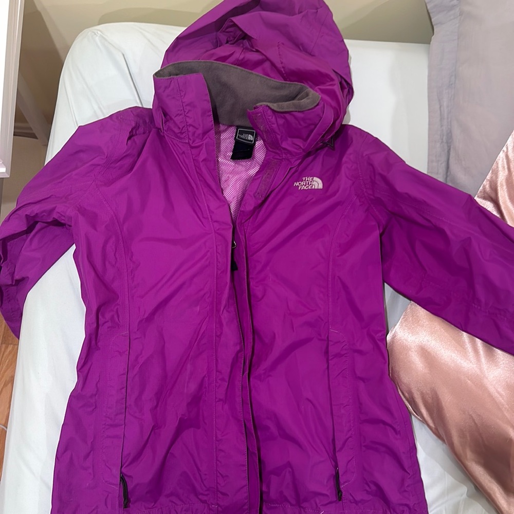 Purple north face rain jacket